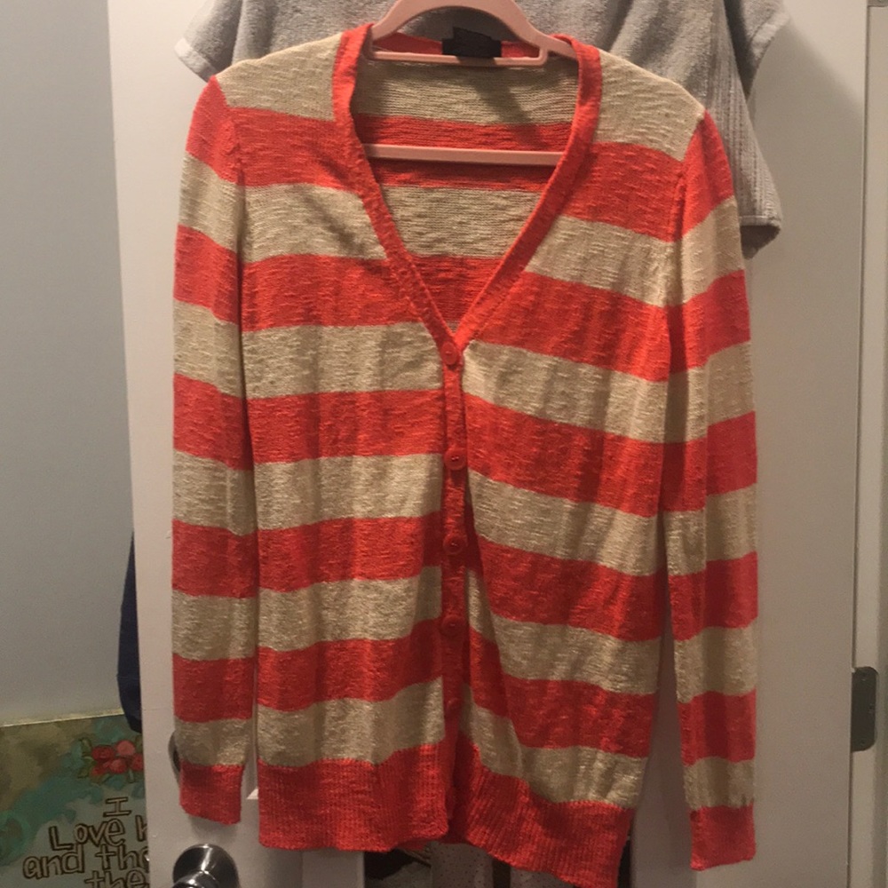 Bright orange and tan cardigan